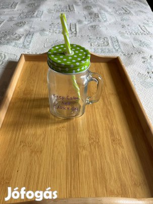 Zöldtetős üvegbögre szívószállal eladó !