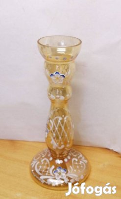 Zománc festett virág mintás Bohemia gyertyatartó 1960-1980-es évek Cse