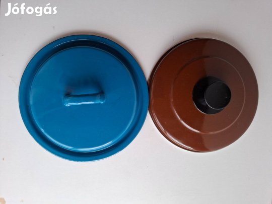 Zománcozott lábas fedő kék 21,5 cm barna 21 cm darabár