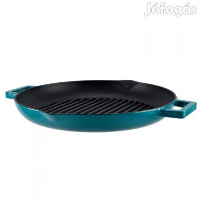 Zománcozott öntöttvas grill serpenyő 31 cm-es, türkizkék szeletsütő