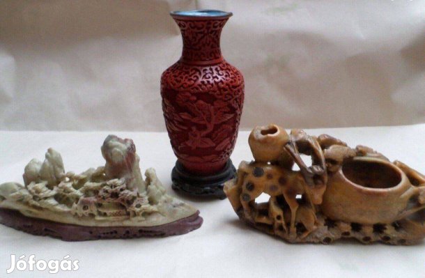 Zsírkő váza szobor gyönyörű faragott antik kő