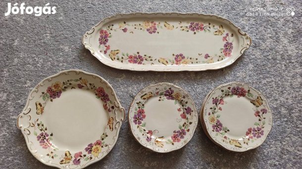 Zsolnay 12 személyes pillangós süteményes szendvicses tányérkészlet