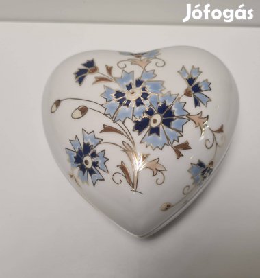 Zsolnay Búzavirág mintás nagy szív alakú Bonbonier #2847