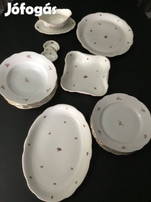 Zsolnay,antik kisvirág mintás,arany,szegélyes 21 db-os étkészlet