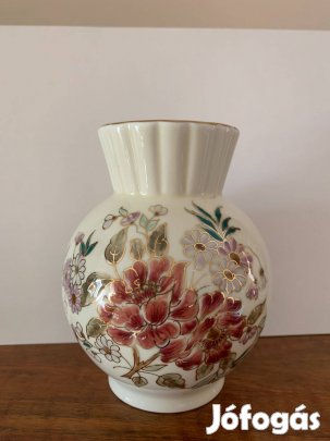 Zsolnay bordó virágos galléros gömb váza.Zsolnay bordó virágos galléro