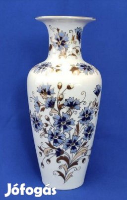 Zsolnay búzavirágos aranyozott porcelán váza, hibátlan