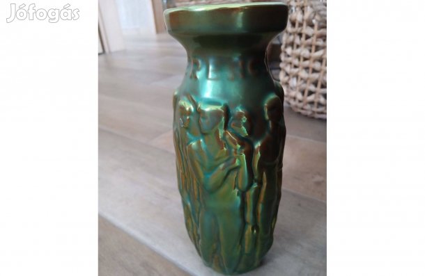 Zsolnay eozin bányász motívumos váza. Hibátlan,20cm magas