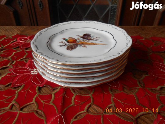 Zsolnay fácános süteményes tányér, 6 db