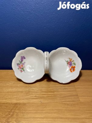 Zsolnay gyöngyös, virágos sótartó