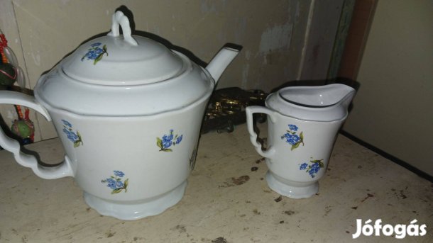 Zsolnay kék nefelejcs manó füles teás és tej kiöntő