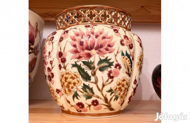 Zsolnay kézzel festett porcelán kaspó (nagy méret)