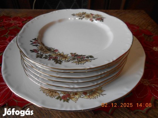 Zsolnay kézzel festett süteményes készlet dobozában