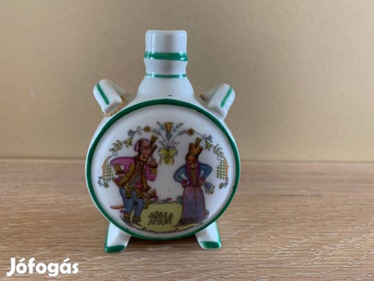 Zsolnay kisméretű porcelán kulacs népi motívummal