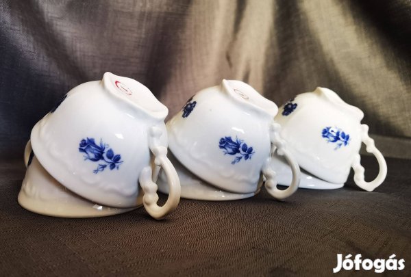 Zsolnay kobaltkék rózsás kávéscsészék (6 db)