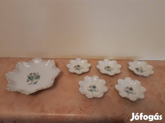 Zsolnay makulátlan 6 részes antik pajzspecsétes virágos kínáló készlet