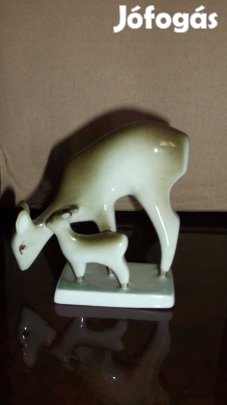 Zsolnay őz gidával porcelán figura