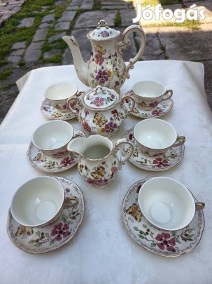 Zsolnay pillangó mintás komplett 6 személyes kávés készlet