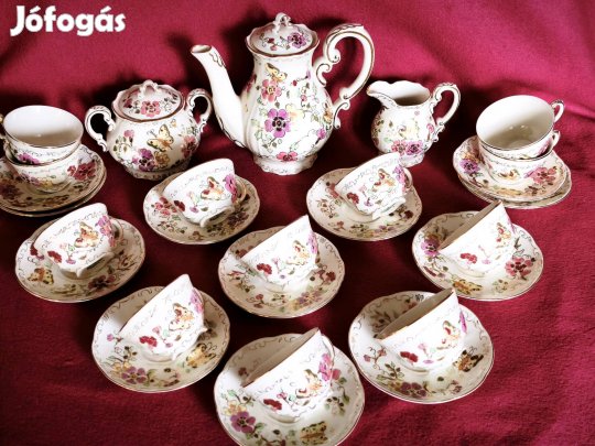 Zsolnay pillangós 12 személyes kávéskészlet