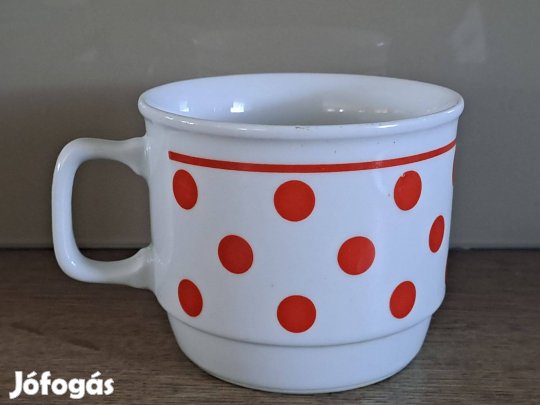 Zsolnay piros pöttyös porcelán bögre