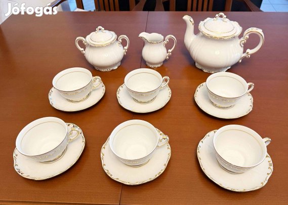 Zsolnay porcelán, 17 részes új teás készlet (tollazott) eladó!