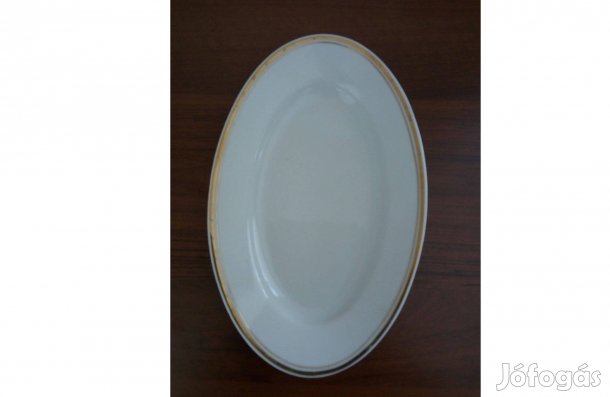 Zsolnay porcelán kínáló tál, aranyszélű ovális pecsenyés tál