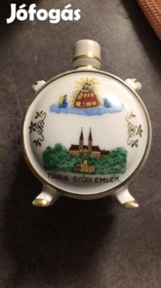 Zsolnay porcelán kulacs üdvözlet Máriagyűdről 12cm