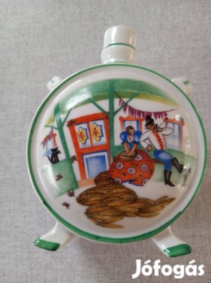 Zsolnay porcelán nagy pajzspecsétes kulacs 15cm hibátlan