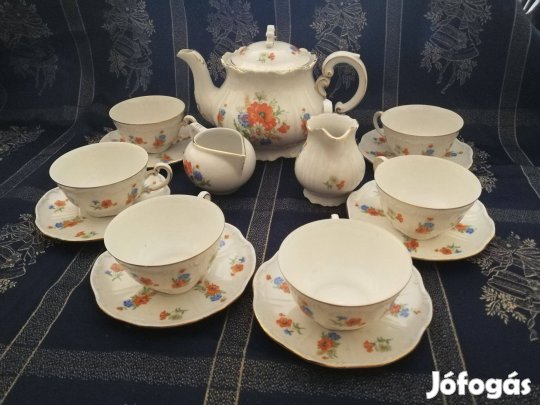 Zsolnay porcelán pipacs mintás, arany tollazott teás készlet!