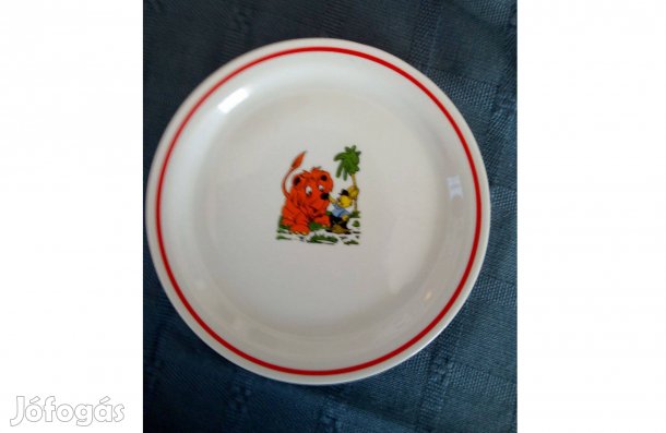Zsolnay porcelán tányér, festett mesefigurás ritkaság 1975-ből
