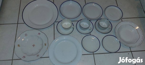 Zsolnay porcelán tányérok, bögrék vegyesen