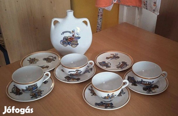 Zsolnay régi autós kulacs és 4 szem. mokkás készlet
