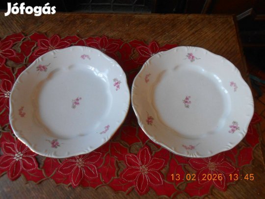 Zsolnay rózsaszín virág mintás lapos tányér