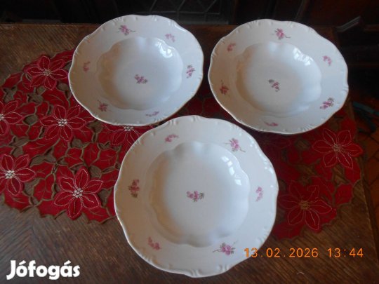 Zsolnay rózsaszín virág mintás mély tányér