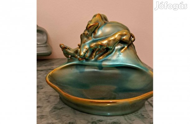 Zsolnay vadászjelenetes , vaddisznó - eozin, hibátlan, gyűjtői db