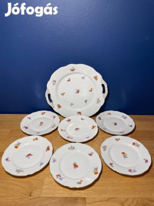 Zsolnay virágos süteményes/szendvicses készlet