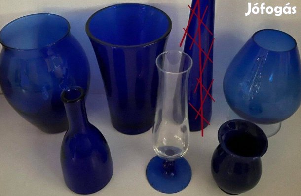 (6 db) Kék üveg váza vázák dísztárgy dekoráció gyűjtemény