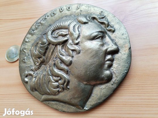 "Alexandrosz Makedon Király" Falidísz régi db öntöt sárga réz