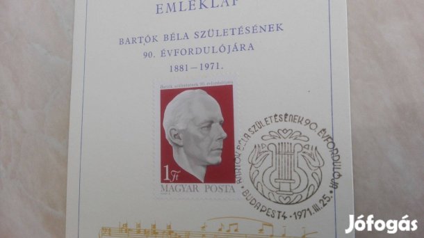 "Bartók Béla" Emléklap 1971-es szép db