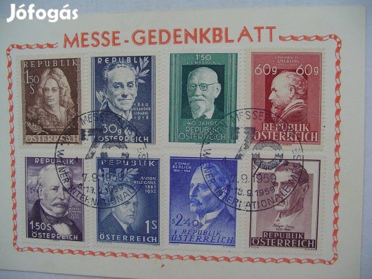 "Bécsi Nemzetközi Vásár" 1959-es bélyeg sorral levelezőlap alka