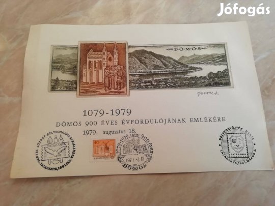 "Dömös" 1079-1979 rézkarc ritka db Vertel József által dedikált