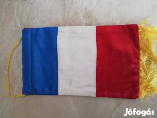 "Francia" kézel varrot selyem Régi asztali zászló