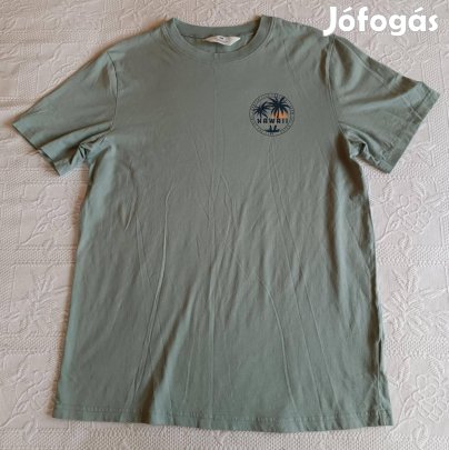 "H&M" Divatos Férfi Szürkészöld 100% Pamut Póló (M méret)