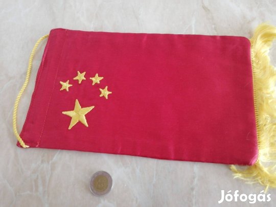 "Kínai" régi asztali zászló Selyem kézel varrot