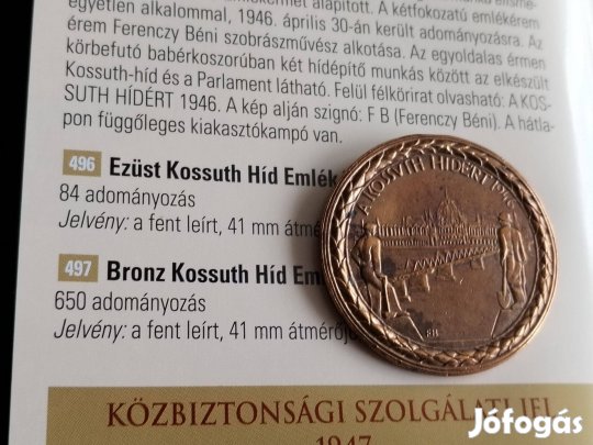 "Kossuth Hídért Emlékérem" 1946-os eredeti nagyon ritka történ