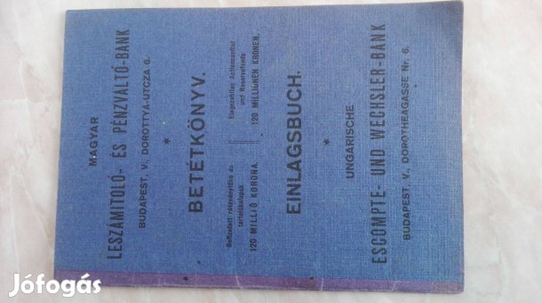 "Leszámitoló és Pénzváltó Bank" Ritka régi betétkönyv