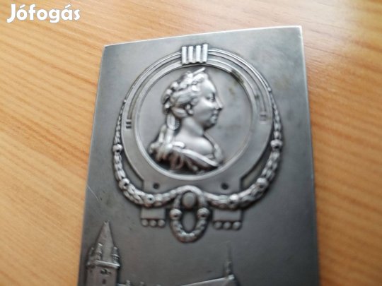 "Mária Terézia" ezüstözöt Régi jelzett emlék plakett szép db