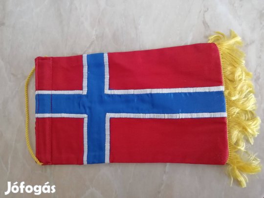 "Norvég" régi asztali zászló Selyem kézel varrot