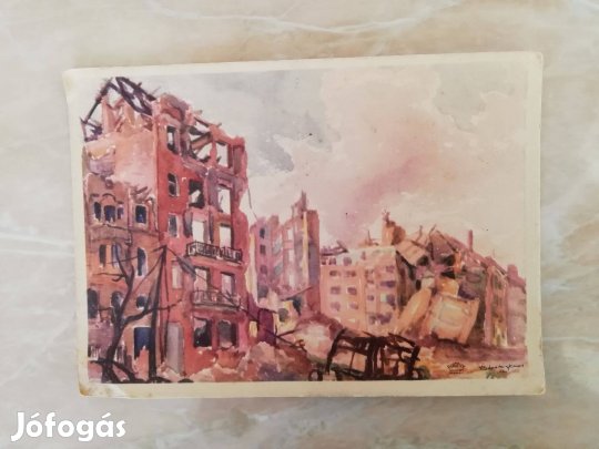 "Ostrom után" Budai Dunaparti rész 1945-ös Budapesti képeslap