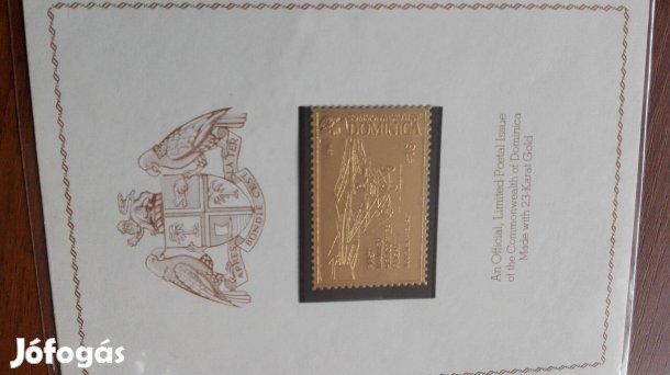 "Repülős" eredeti csomagolásban Aranyozótt Dominikai bélyeg