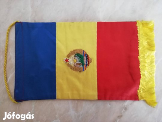 "Román" régi asztali zászló Selyem kézel varrot